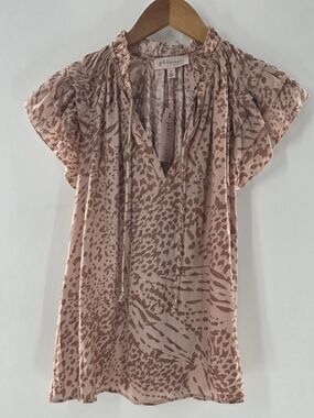Philosophy Light Tan Animak Print With Double Flutter Short Sleeves Size Small